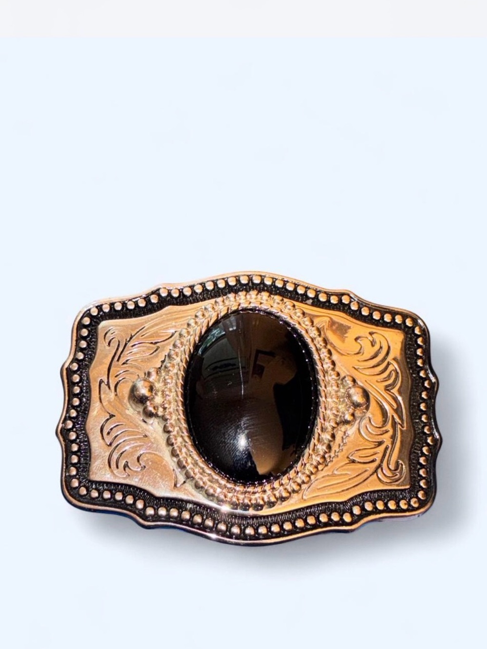 Silver- Tone Western Belt Buckle with Black Stone